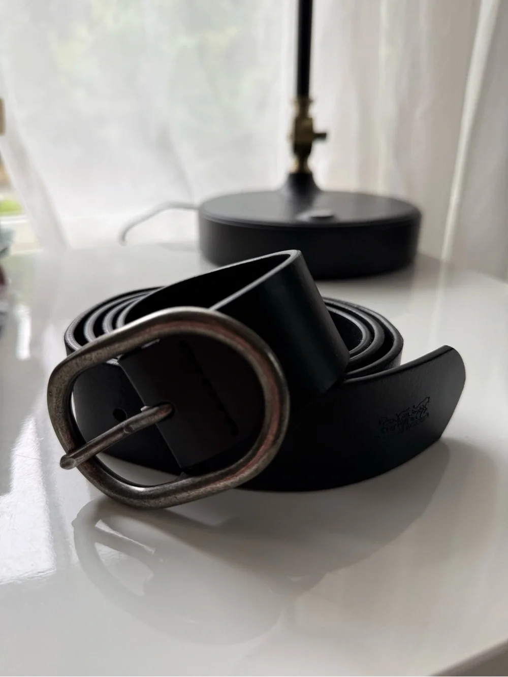 Leather Men's Belt in Black - Classic Oval Buckle